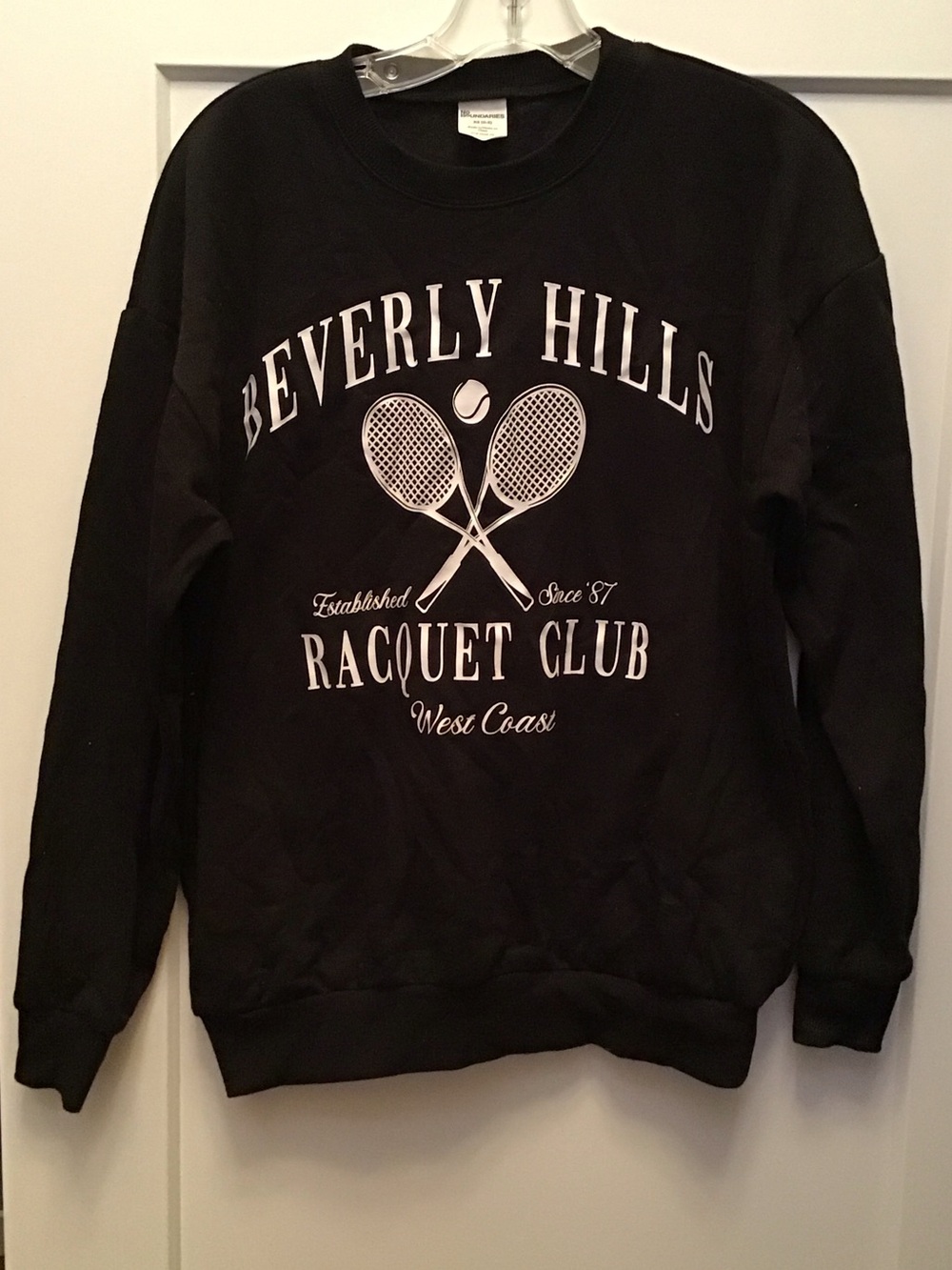 No Boundaries Black Crewneck Sweatshirt with Tennis Graphic